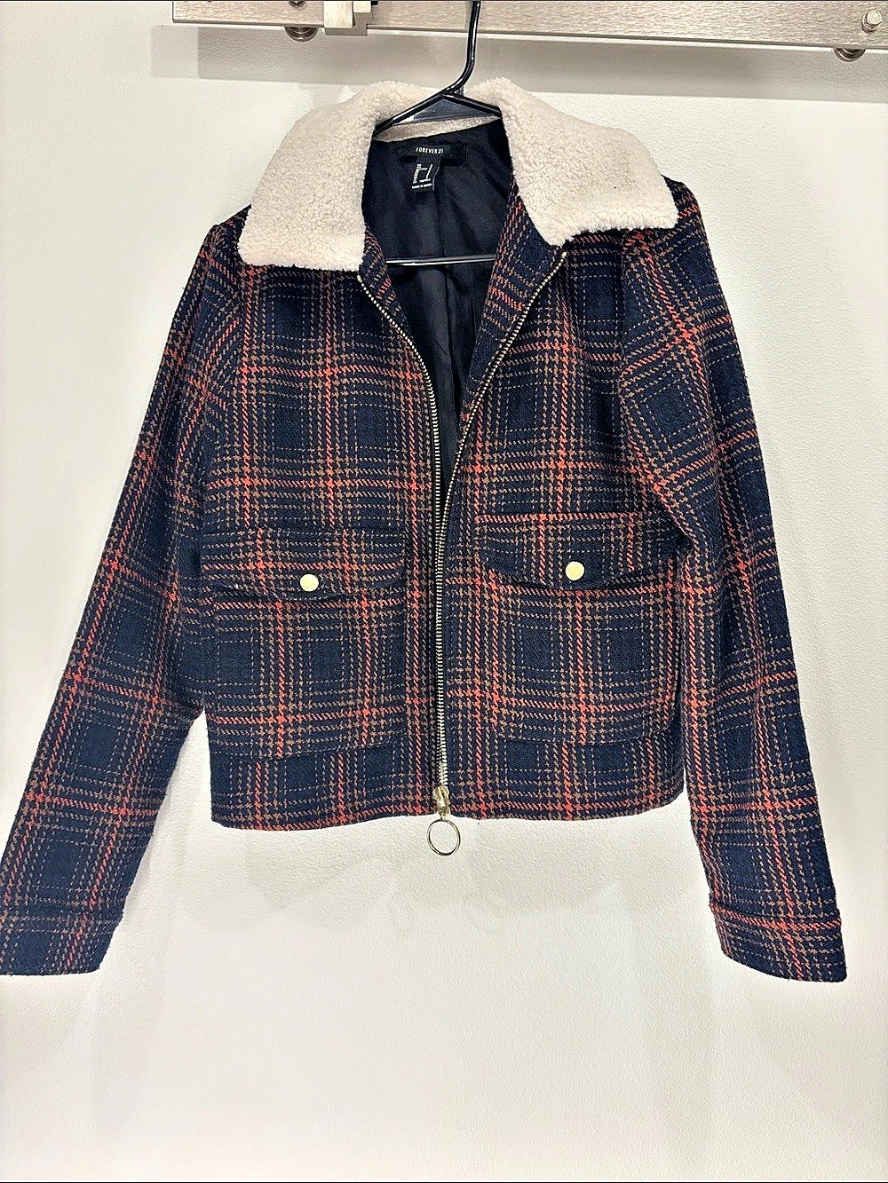 Forever 21 Plaid Sherpa Collar Jacket Size Small
